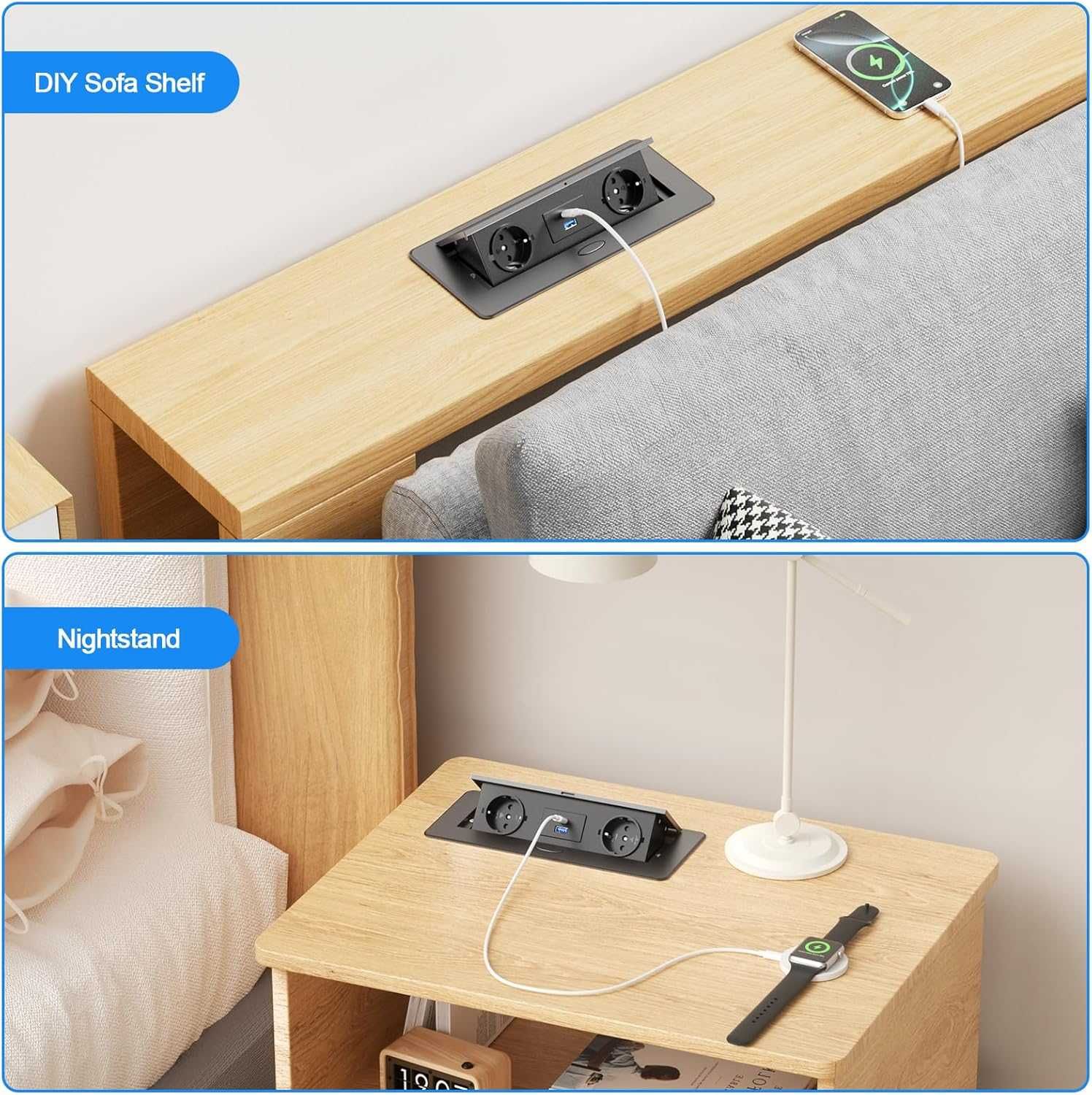 Chowane gniazdo 2 x elektryczne z USB-USB C 20 W czarne NOWE