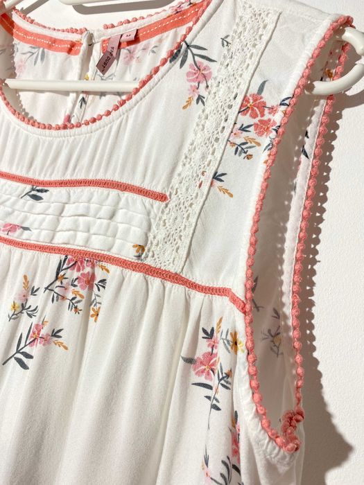 bluzka koszula tunika luźna krótka sukienka biała 100% wiskoza M L róż