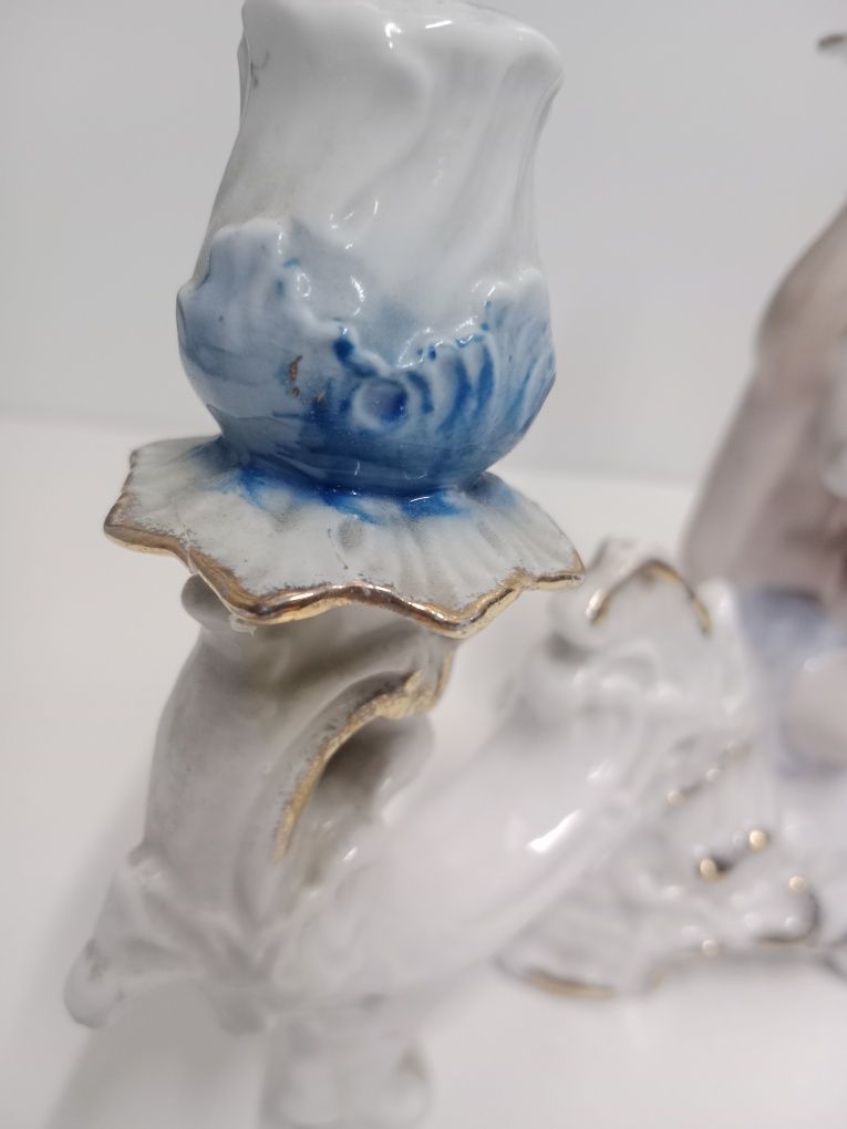 Porcelanowy świecznik trójramienny. Z czasów PRL-u