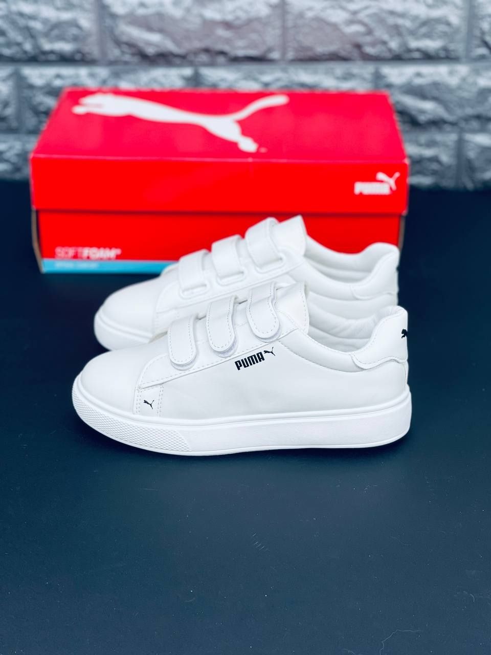 Женские Кроссовки Puma,Белые Кожаные На липучках Пума