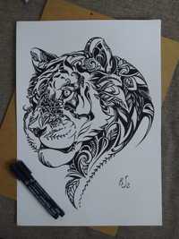 Rysunek: tygrys, cienkopis - blok t. A3 250 g/m2
