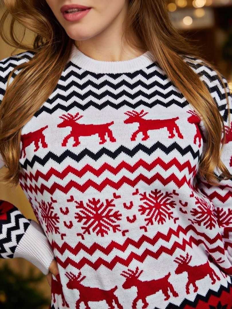 Sweter Świąteczny Ciepły Damski Wzorki Święta NOWY S
