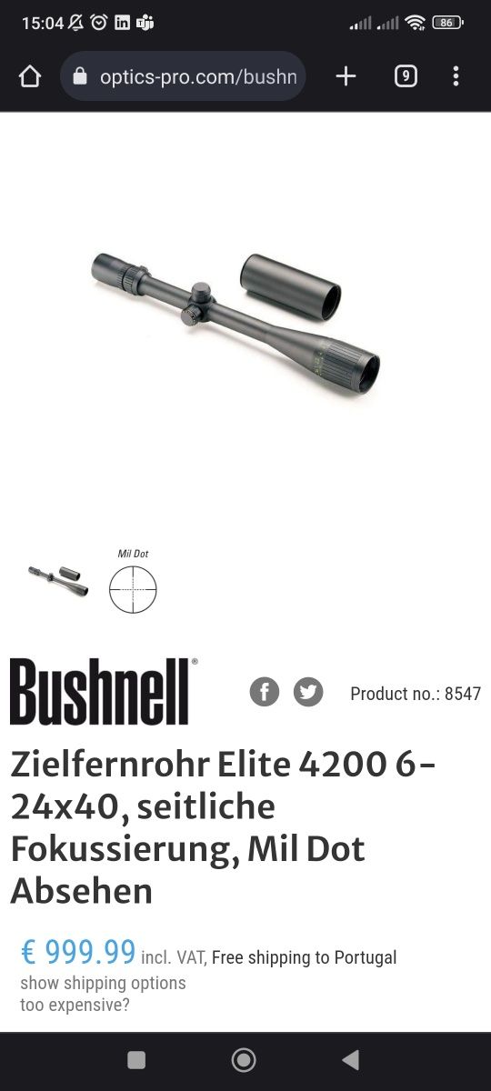 Mira Telescopica Bushnell 6-24x40 gama elite 4200