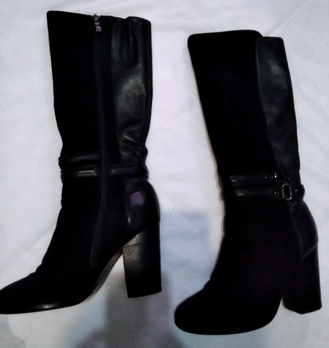 Сапоги женские кожа замш теплые.