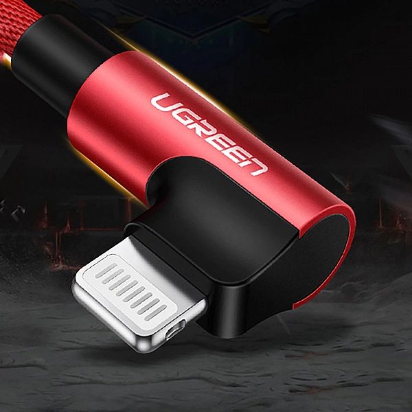 Kabel Ugreen US299, 60555 kątowy Lightning / USB-A MFi 2.4A 1m - czerw