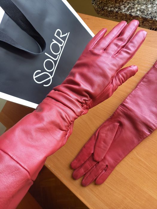 SOLAR - piękne długie rękawiczki - rozmiar M - NATURALNA SKÓRA