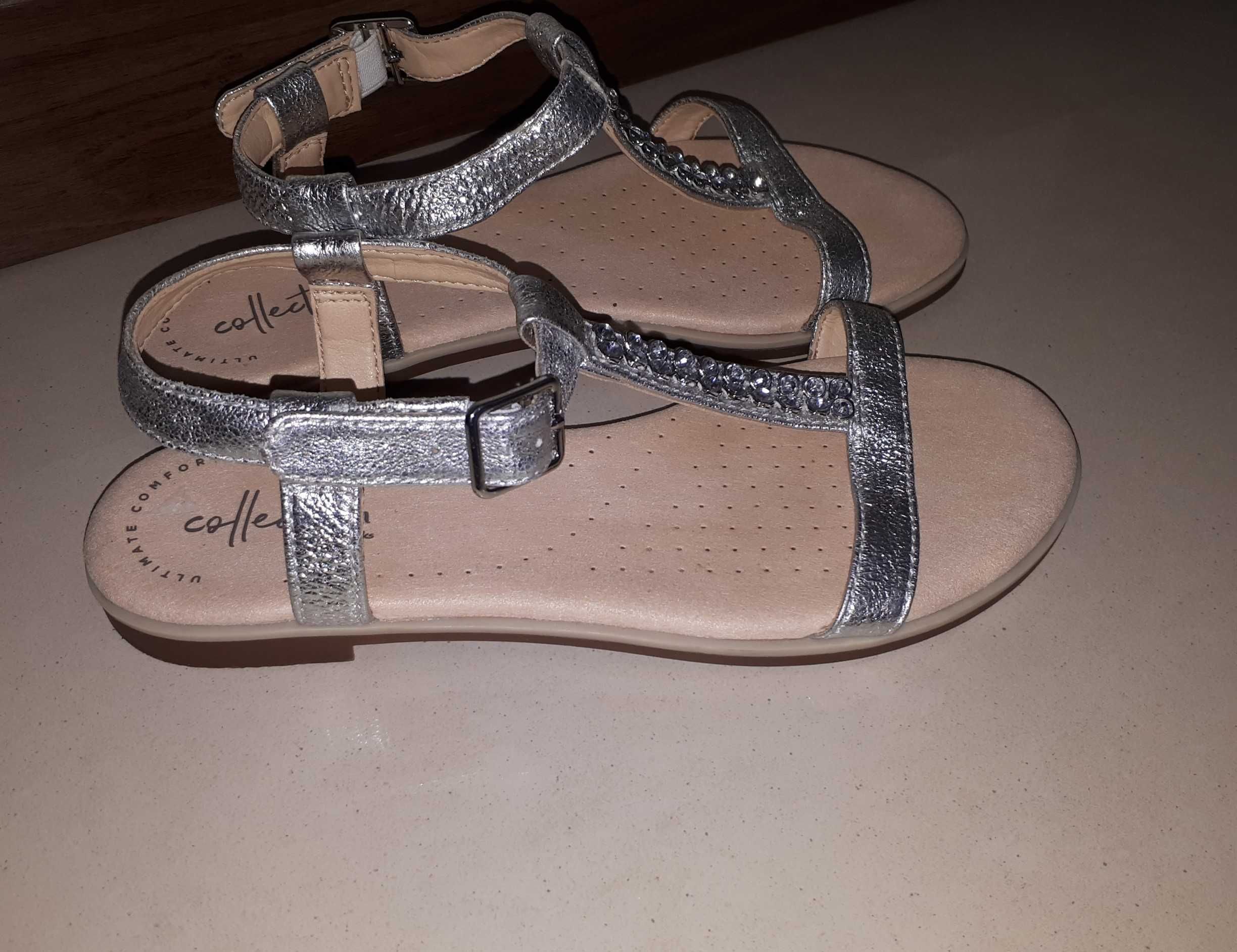 Sandały srebrne Clarks 37,5 śliczne z kryształkami/cyrkoniami