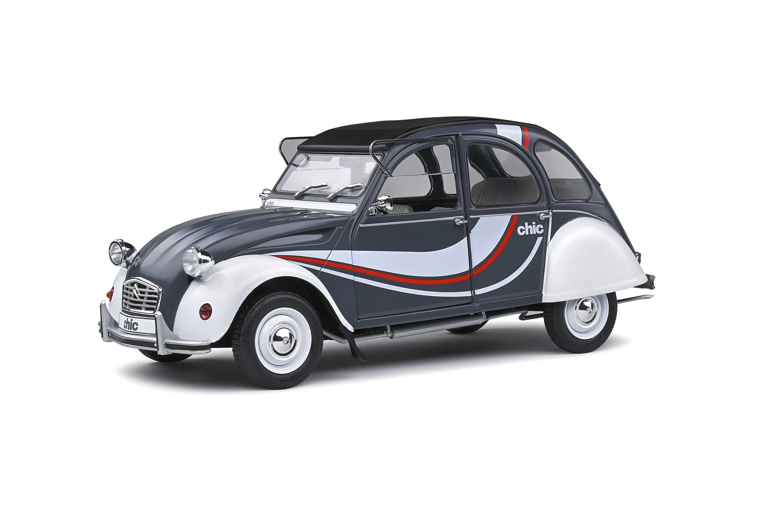 Miniatura - Citroen 2CV6 Chic year 1982 - grey / white / black 1:18