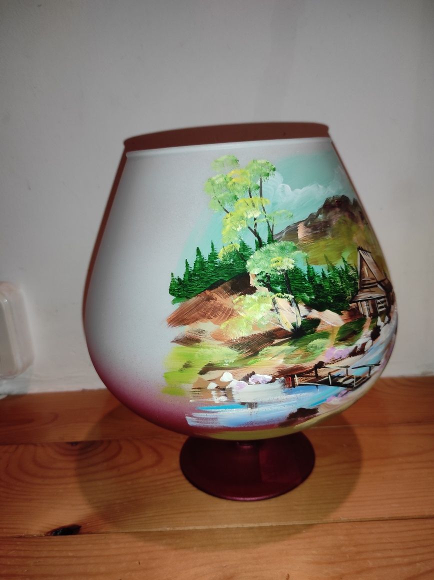 Nowy Wazon Kielich Szklany K&K Art Glass Dekor Ozdobny Rękodzieło Duży