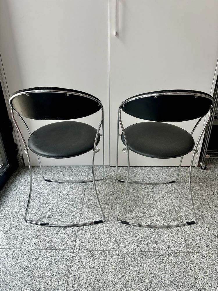 Dwa Designerskie Włoskie krzesła Arrben składane chrom i skóra lata 70