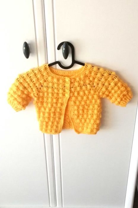 żółty sweterek dla dziewczynki na chrzest do chrztu 3-6 mies 56 62