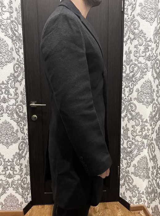 Пальто мужское Appart, серое, шерсть, длинное, осеннее, зимнее, 48