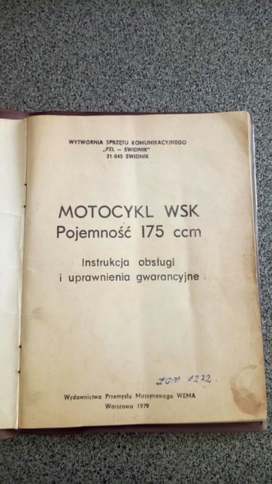 Instrukcja Obsługi+Świadectwo Legalizacji+Schematy MOTOCYKL WSK 175ccm