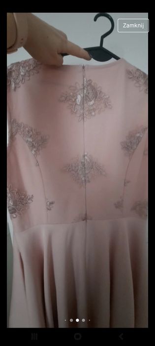 Piękna sukienka na chrzest, komunie, wesele pudrowy róż koronka roz.46