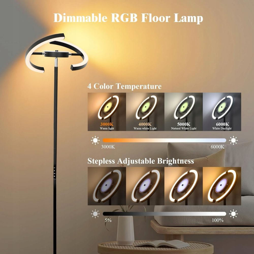 Lampa Podłogowa LED Ściemnialna z Pilotem 28 W, 182 cm RGB