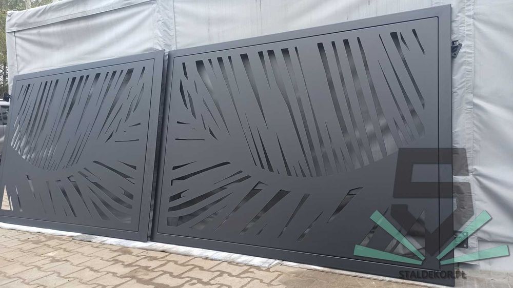 Brama dwuskrzydłowa 4m, 5m, 6m, wycinana laserowo CNC, panelowa.