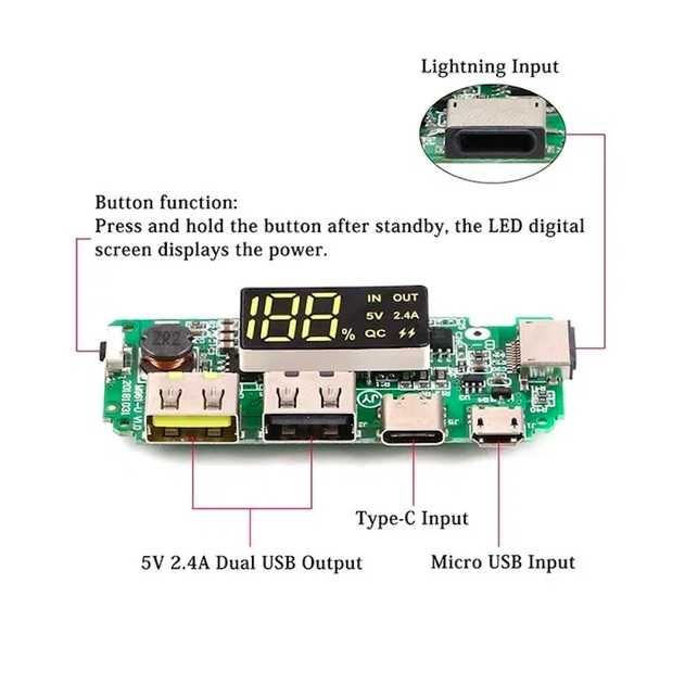 Контролер для заряджання Li-ion акумулятора 18650 (Power Bank)