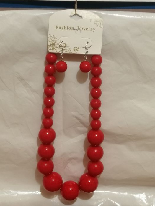 Czerwone KORALE góralskie FOLK  NASZYJNIK kolczyki  wkretki.