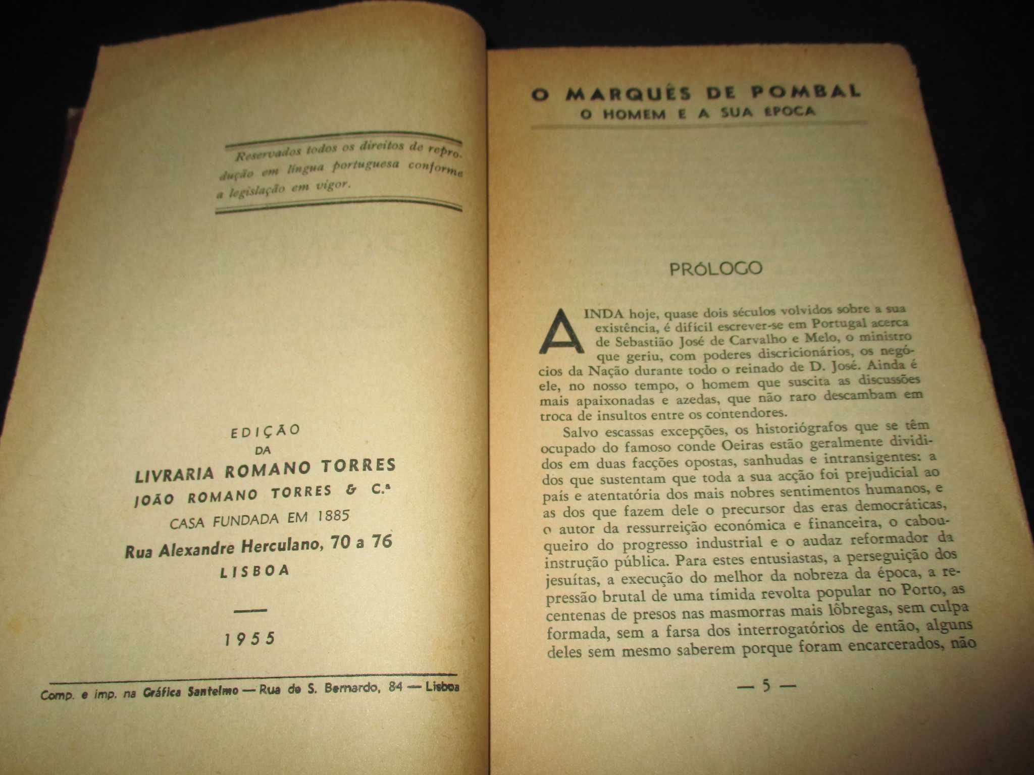 Livro O Marquês de Pombal Mário Domingues 1ª edição 1955