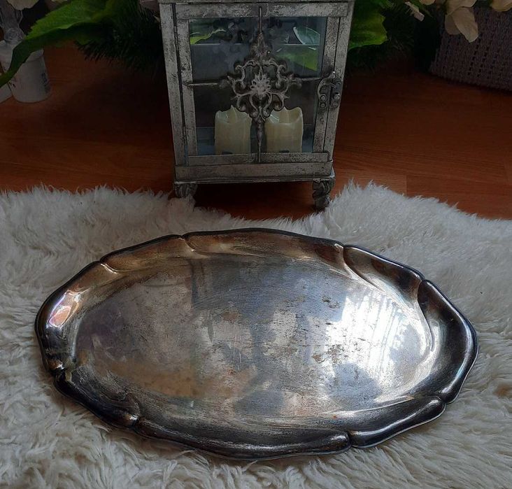 35 cm Stara posrebrzana duża srebrna platerowana srebrem plater