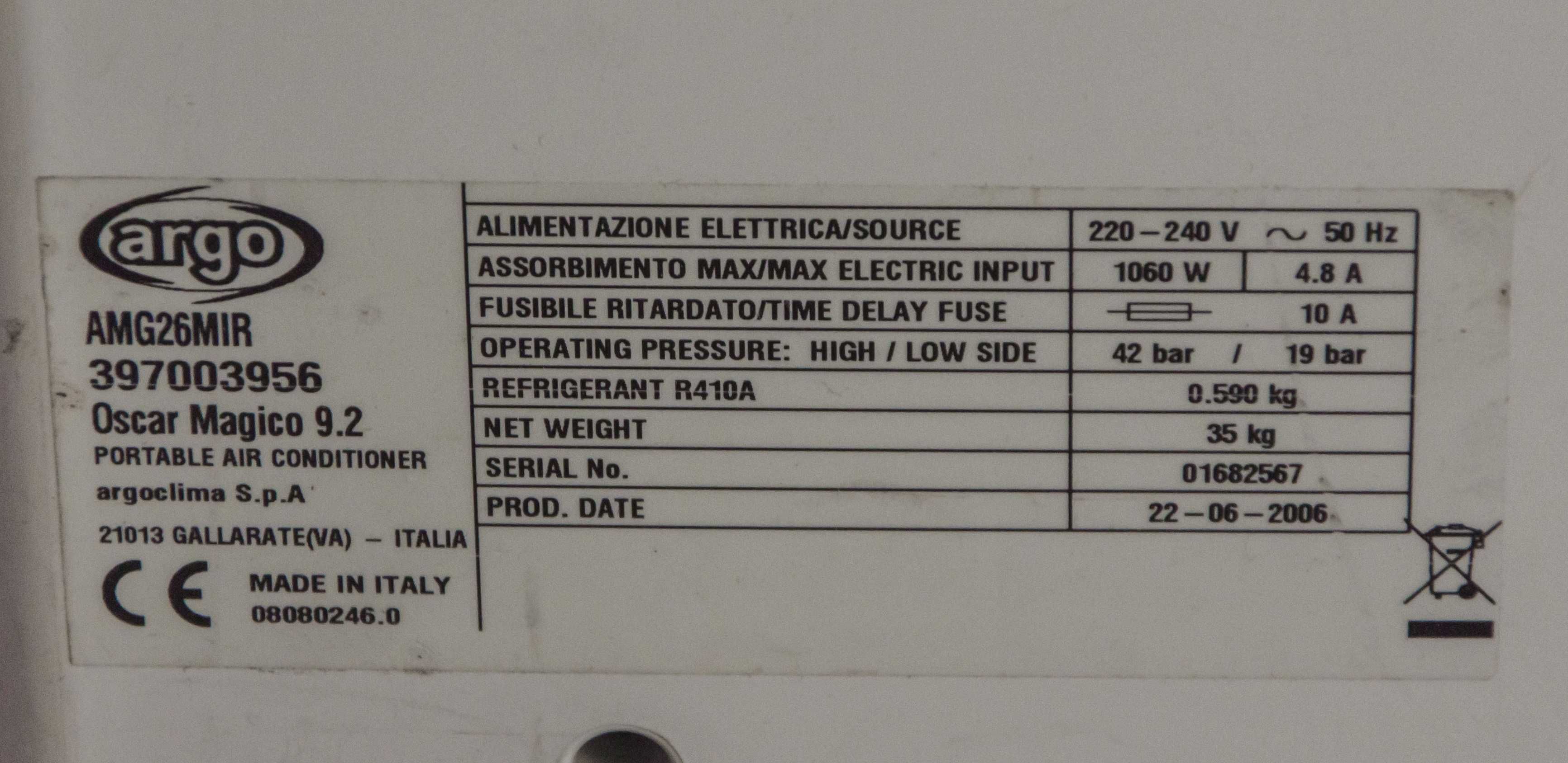 Klimatyzator wolnostojący ARGO AMG26MIR