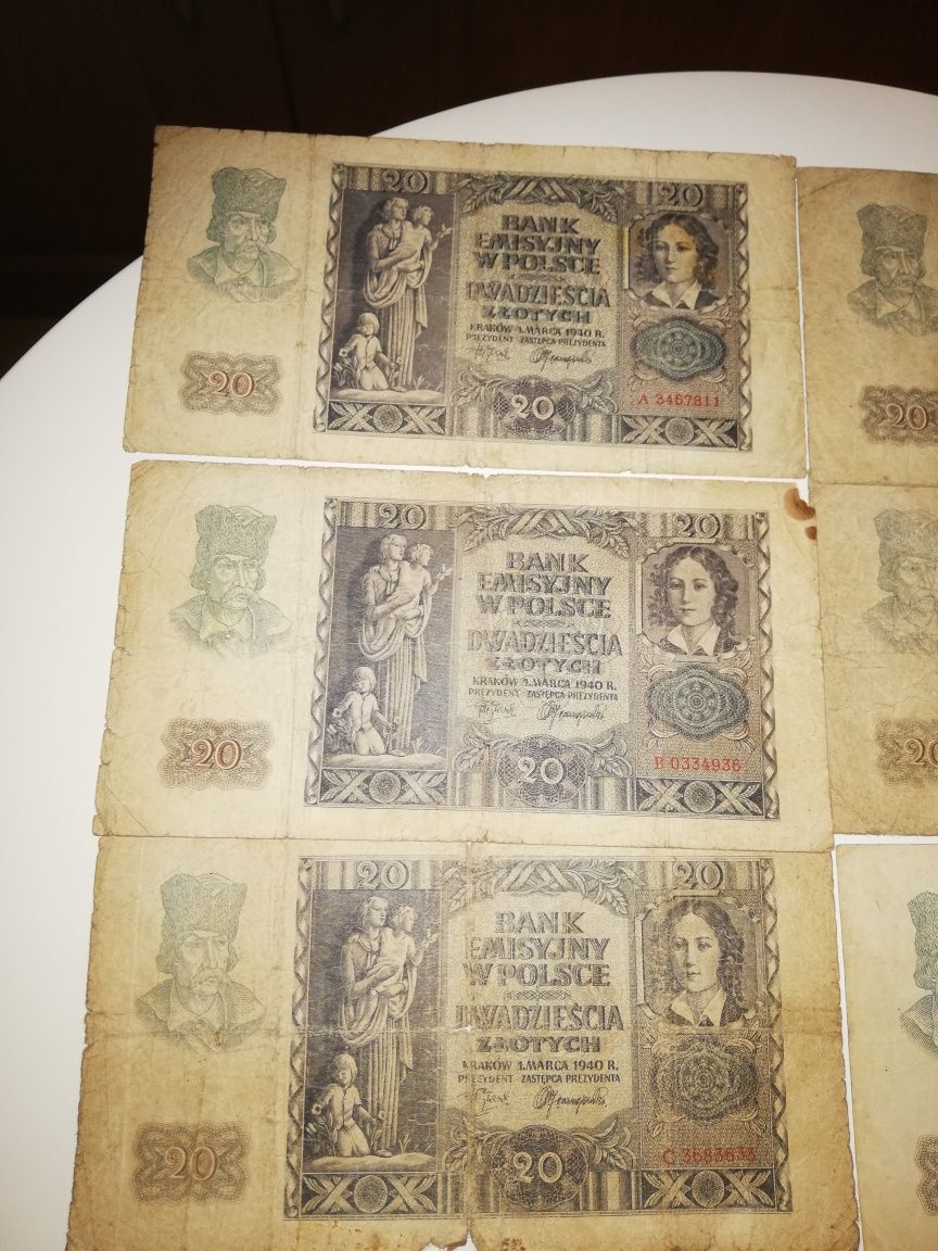 Okazja 10 sztuk banknotów 20 zloty 11940 rok