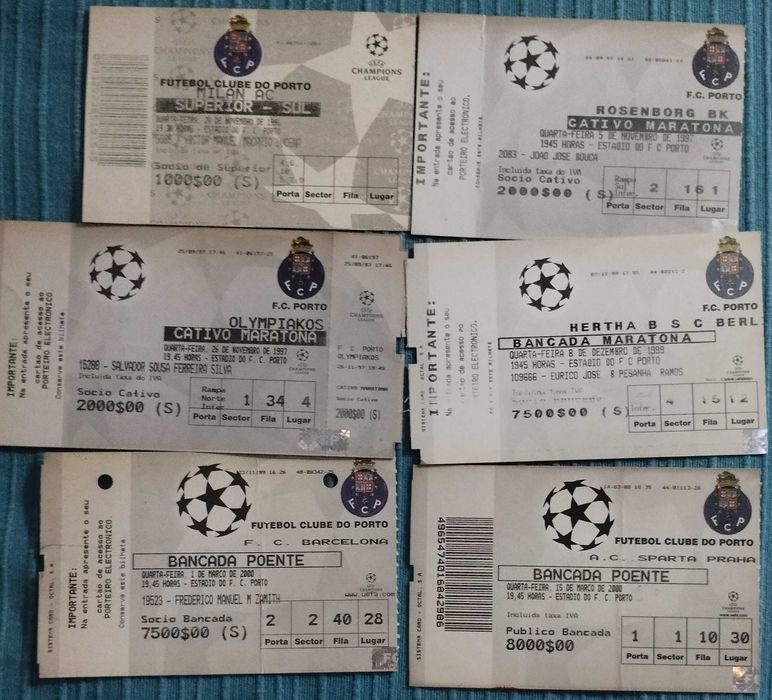 24 Bilhetes de Jogos Europeus do FC Porto - Estádio das ANTAS