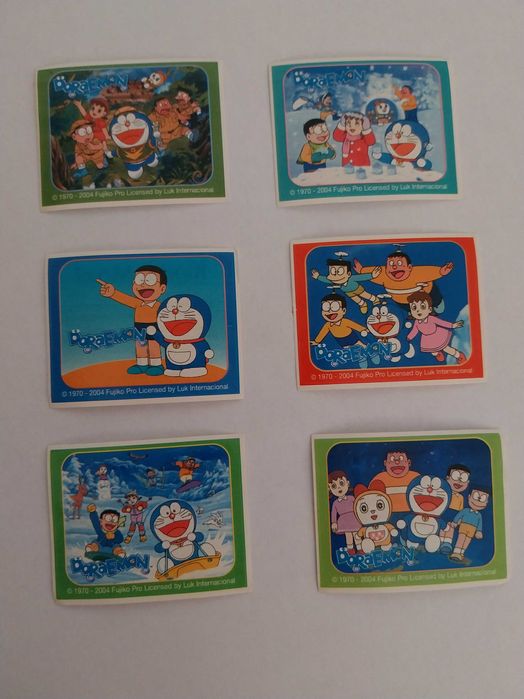 Lote, conjunto de 6 cromos autocolantes Doraemon, kinder maxi
