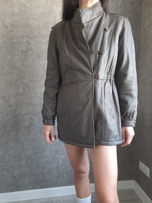 Шкіряна куртка утеплена сіро- коричнева  М 100% натуральна шкіра