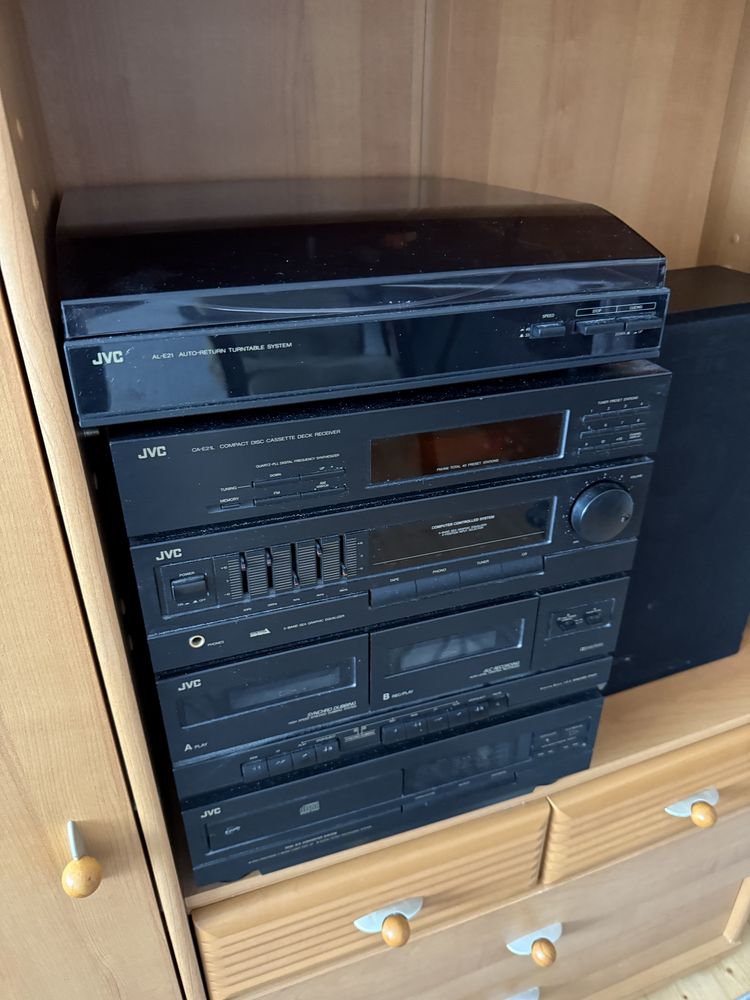 Wieża JVC vintage + oryginalny głośnik – gramofon, CD, radio, kasety