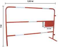 Barreira de segurança vermelha/branca de obra 1500mm c/ chapa p/ logo