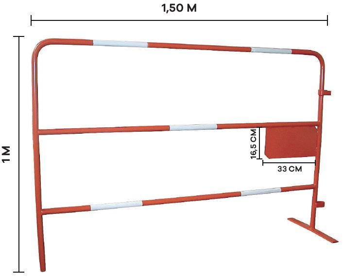 Barreira de segurança vermelha/branca de obra 1500mm c/ chapa p/ logo