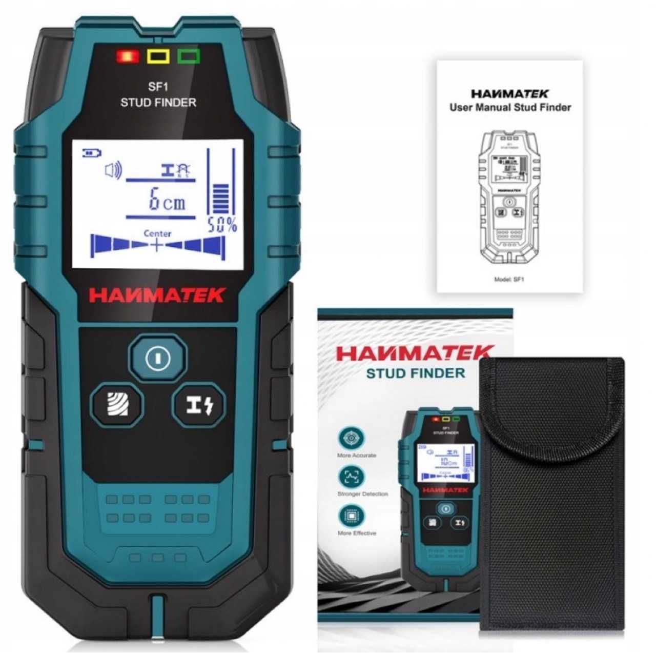 Hanmatek SF1 Ścienny Detektor Do Drewna, Metalu i Kabli AC Skaner 4w1