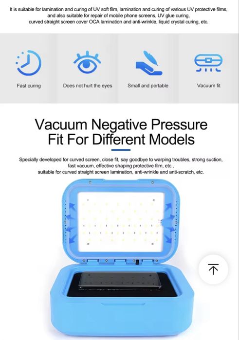 Máquina vácuo e cura UV