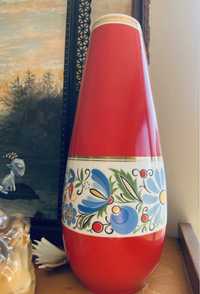 Lubliana, duzy wazon z wzorem Kaszubskim, PRL Piekny czerwony