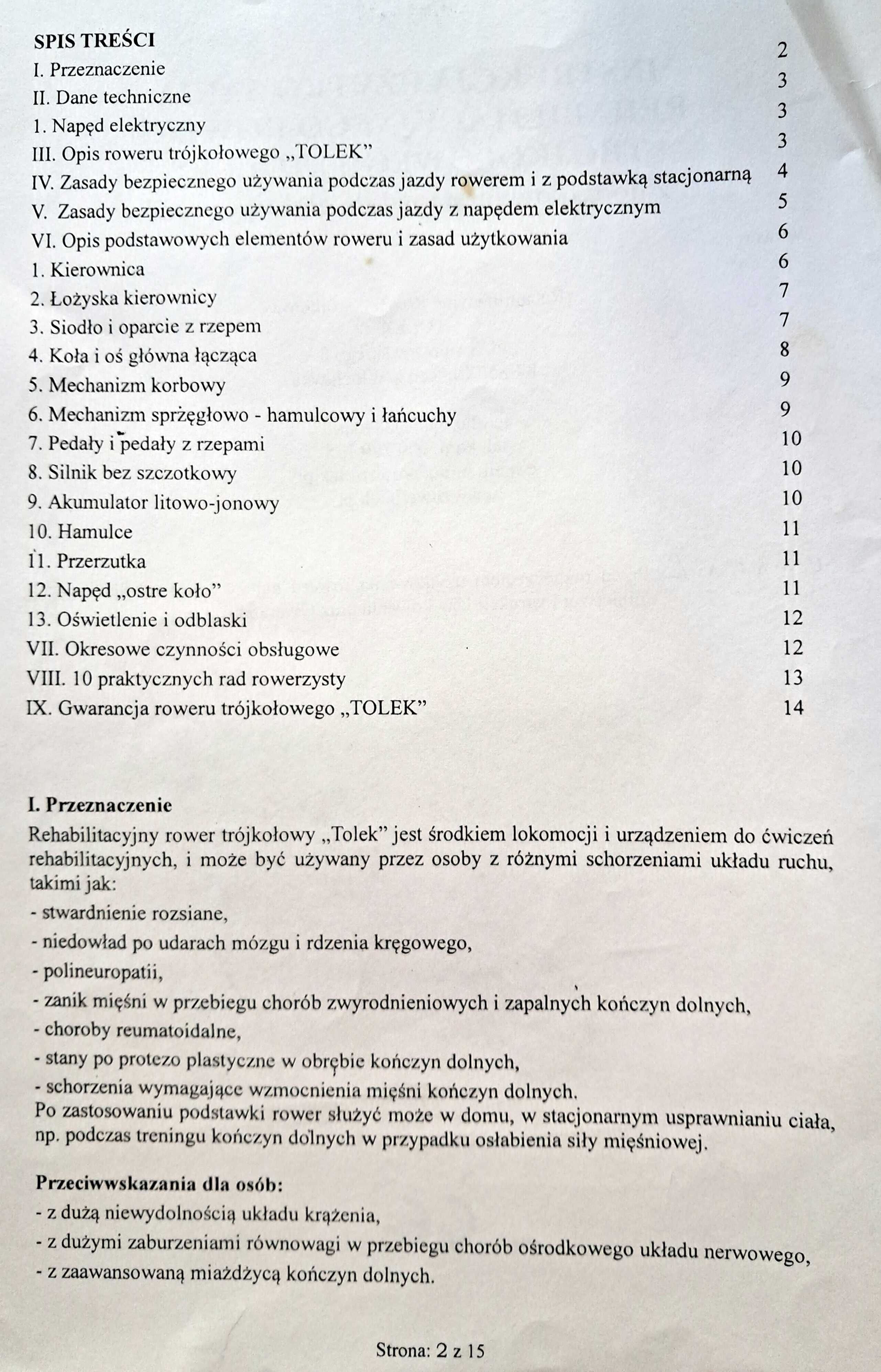 Trójkołowy rower rehabilitacyjny "Tolek z dod. napędem elektrycznym.