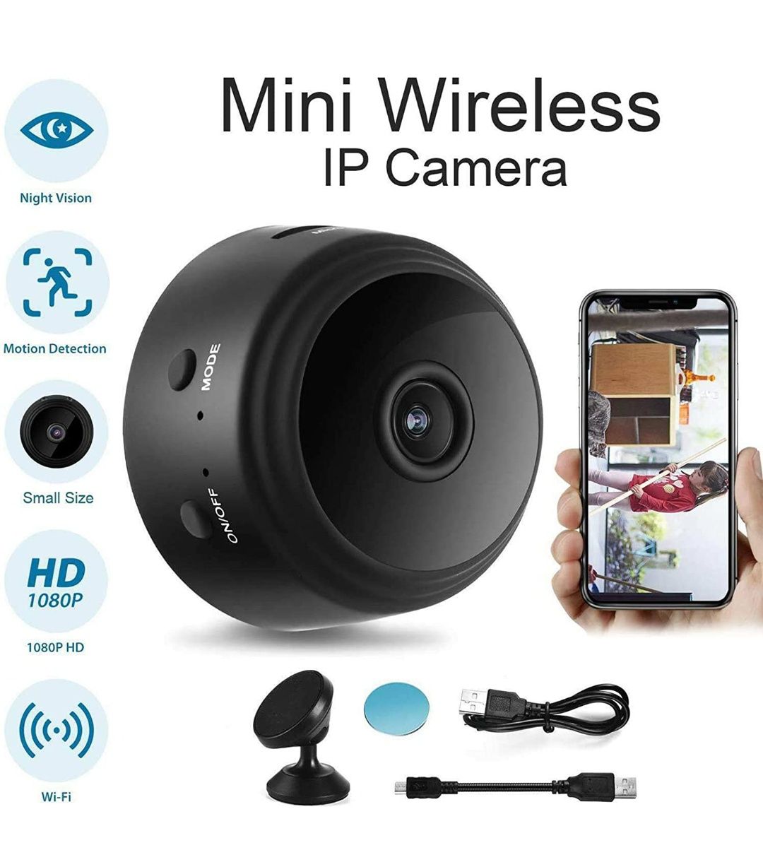 Mini-Câmara A9 Wifi 360⁰ 1080P Grande Angular NOVO