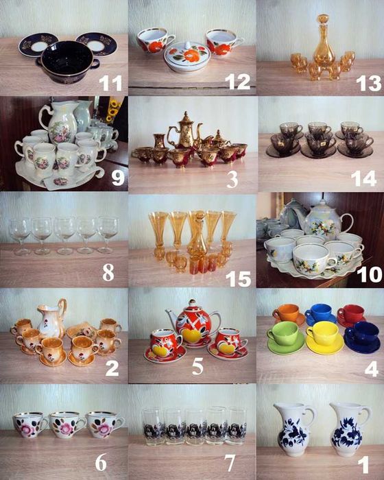 Сервізи фарфорові. Склянні. Чайні. Кавові. Для напоїв. 15 шт