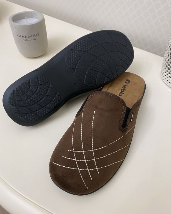 Чоловічі тапочки Інблу Inblu,сині та коричневі.Замшева устілка.