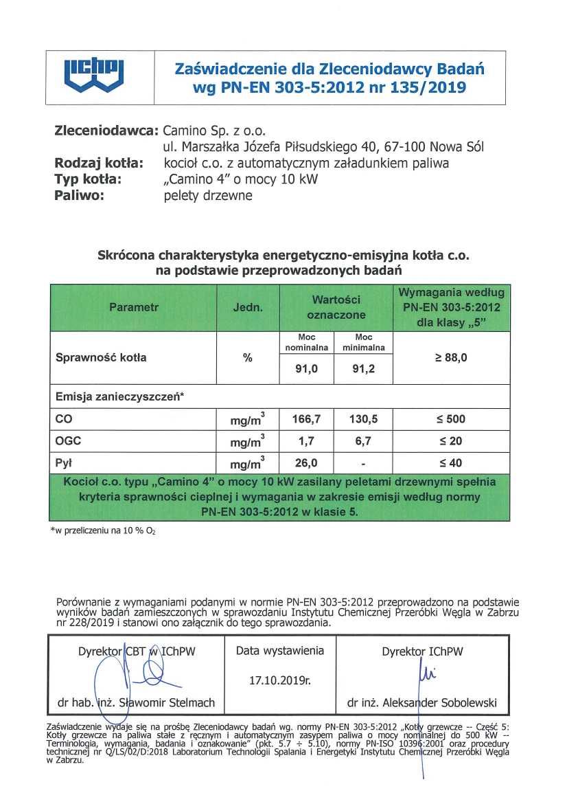 ŻELIWNY - kocioł, piec na pelet - CAMINO 10 kW - Palnik KIPI