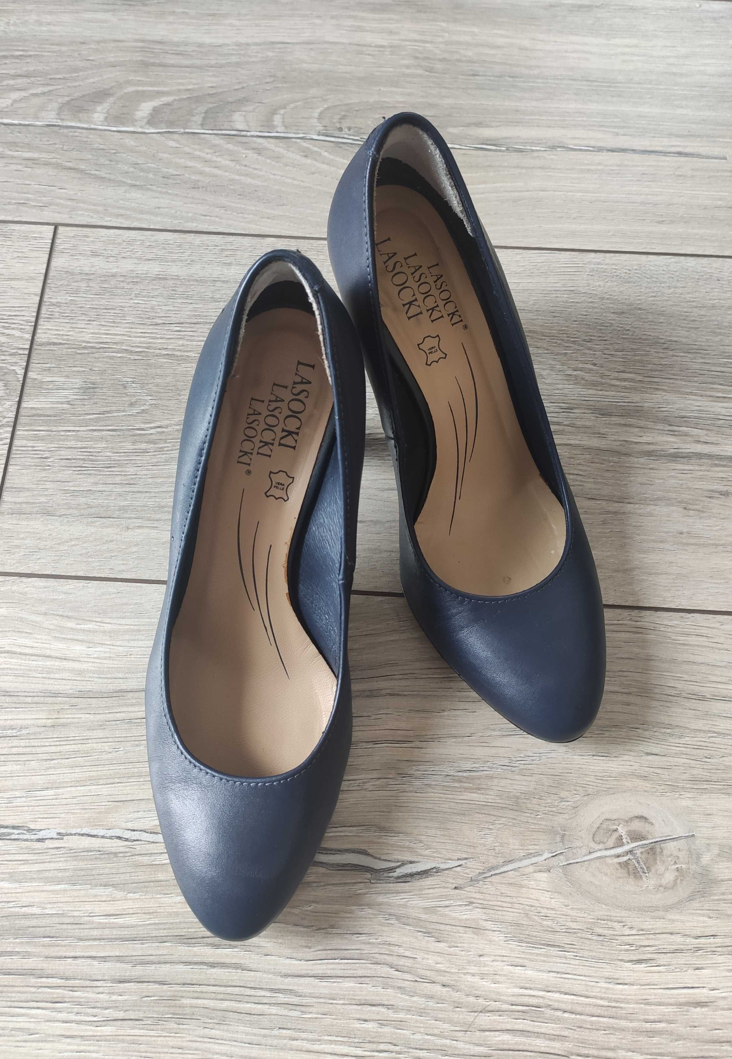 Szpilki Lasocki granatowe buty damskie na obcasie r. 37