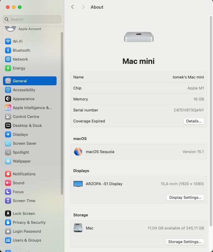 Komputer Apple Mac Mini M1 16GB/256GB