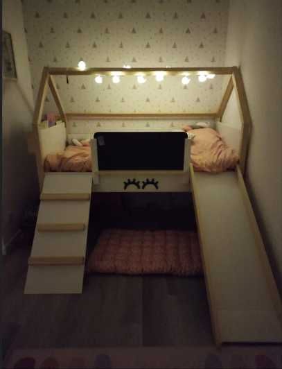 Cama casinha com escorrega e quadro de giz + colchão