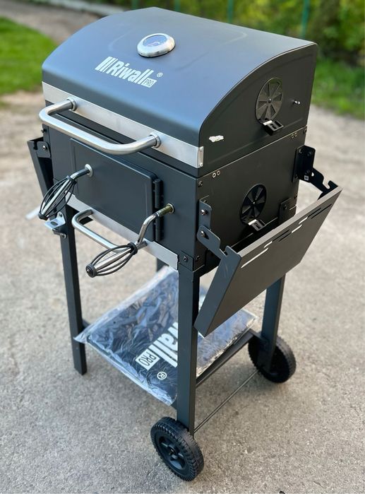 Grill węglowy ogrodowy ruszt z pokrywą zamykany termometr premium