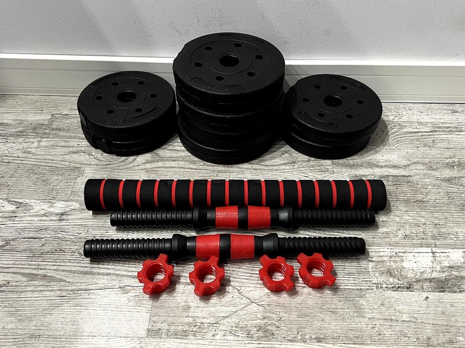 Zestaw Hantle Regulowane na Gryf 10KG Bitumiczne Sztangielki Ćwiczenia