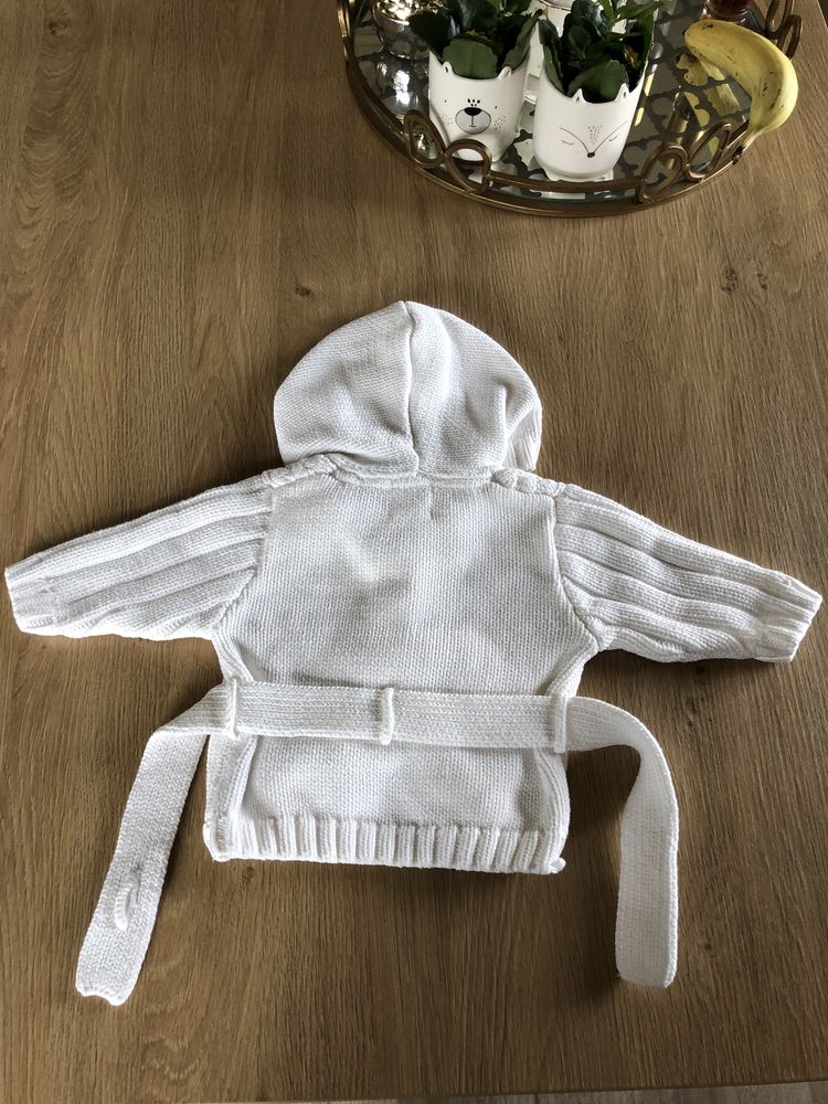 Sweter dziecięcy kardigan 62 H&M hm nowy biały z kapurem