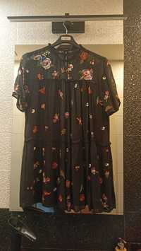 Sukienka Zara woman r. L 40 czarna mini haftowane kwiaty oversize