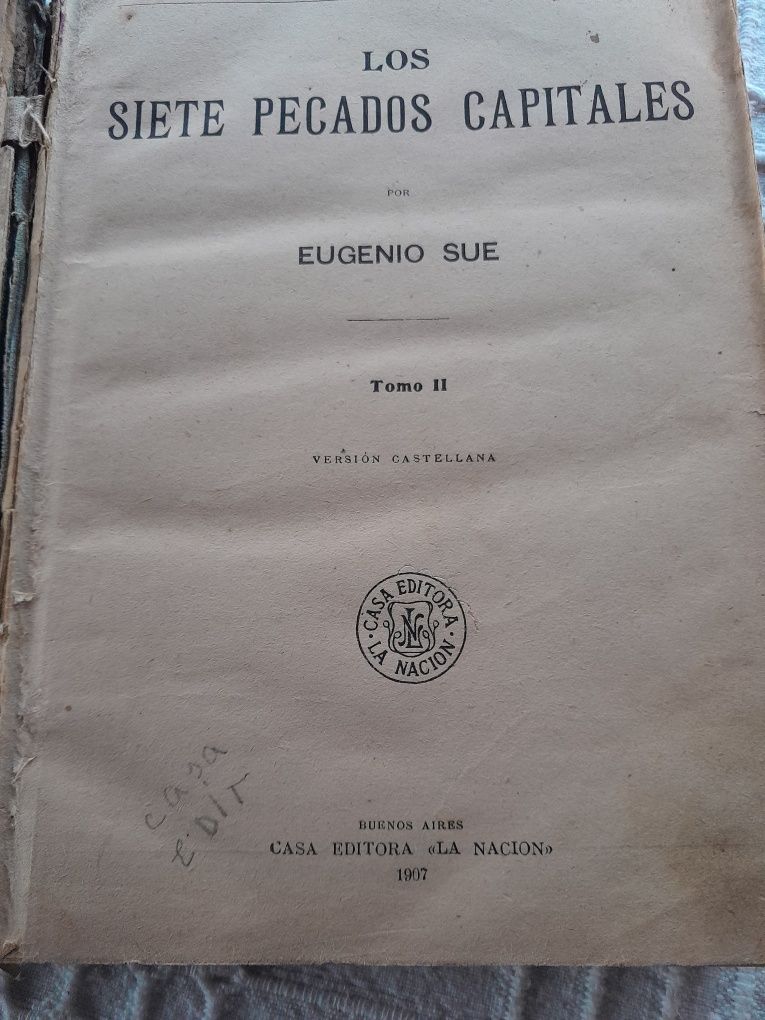 Livro "Los Siete pecados capitales" Eugenio Sue. V.Castellana. 1907.