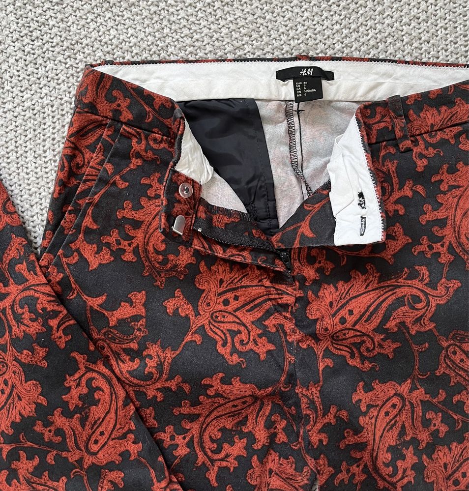 Czarne spodnie do kostek w etno wzory • H&M 36 S • boho hippie vintage