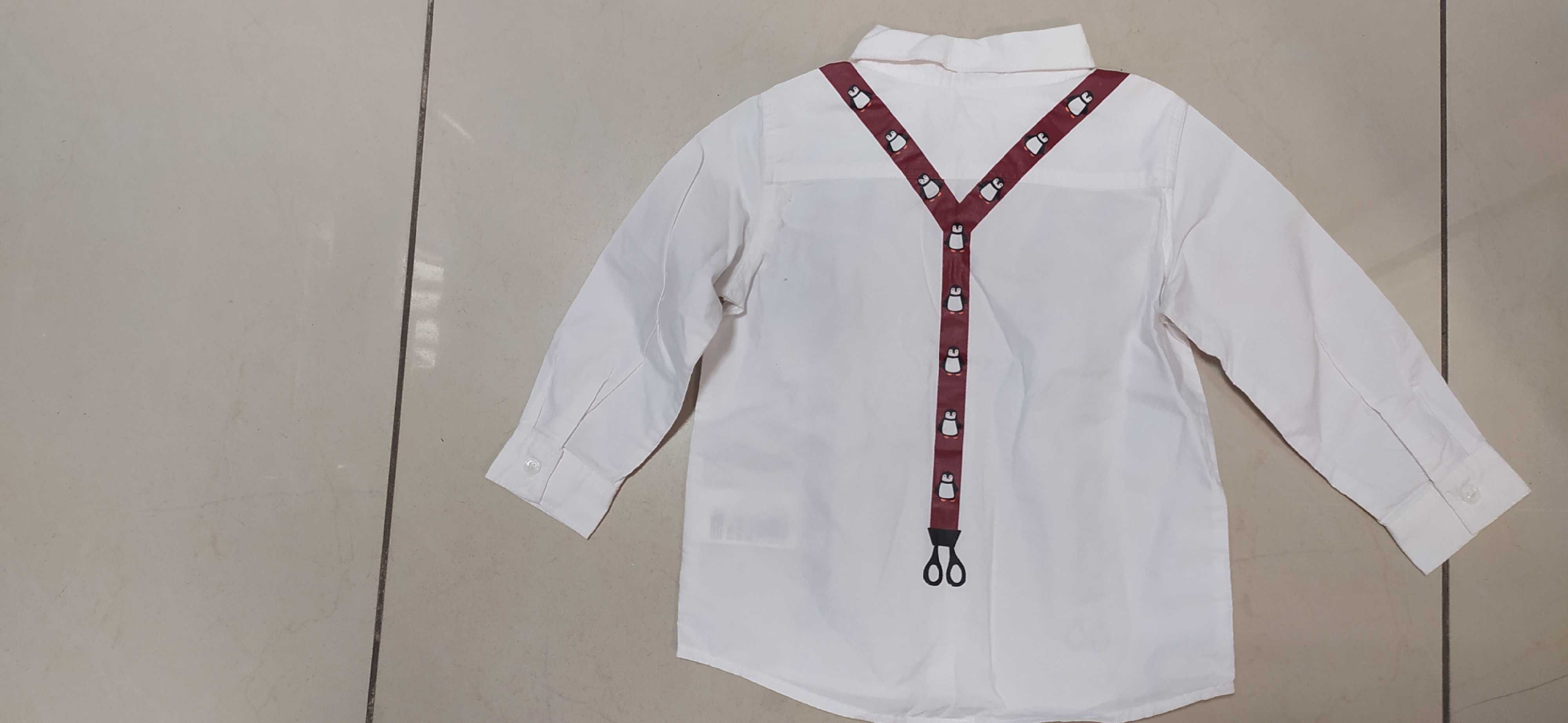 Koszula biała z szelkami i muchą H&M r80 pingwiny